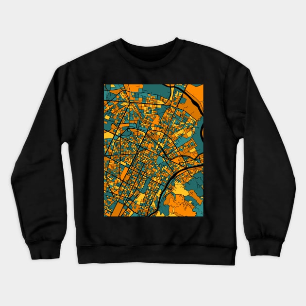 Turin Map Pattern in Orange & Teal Crewneck Sweatshirt by PatternMaps